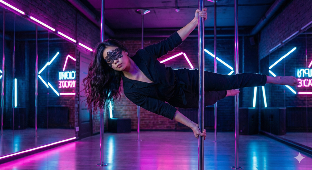 Pole plank in dance studio
